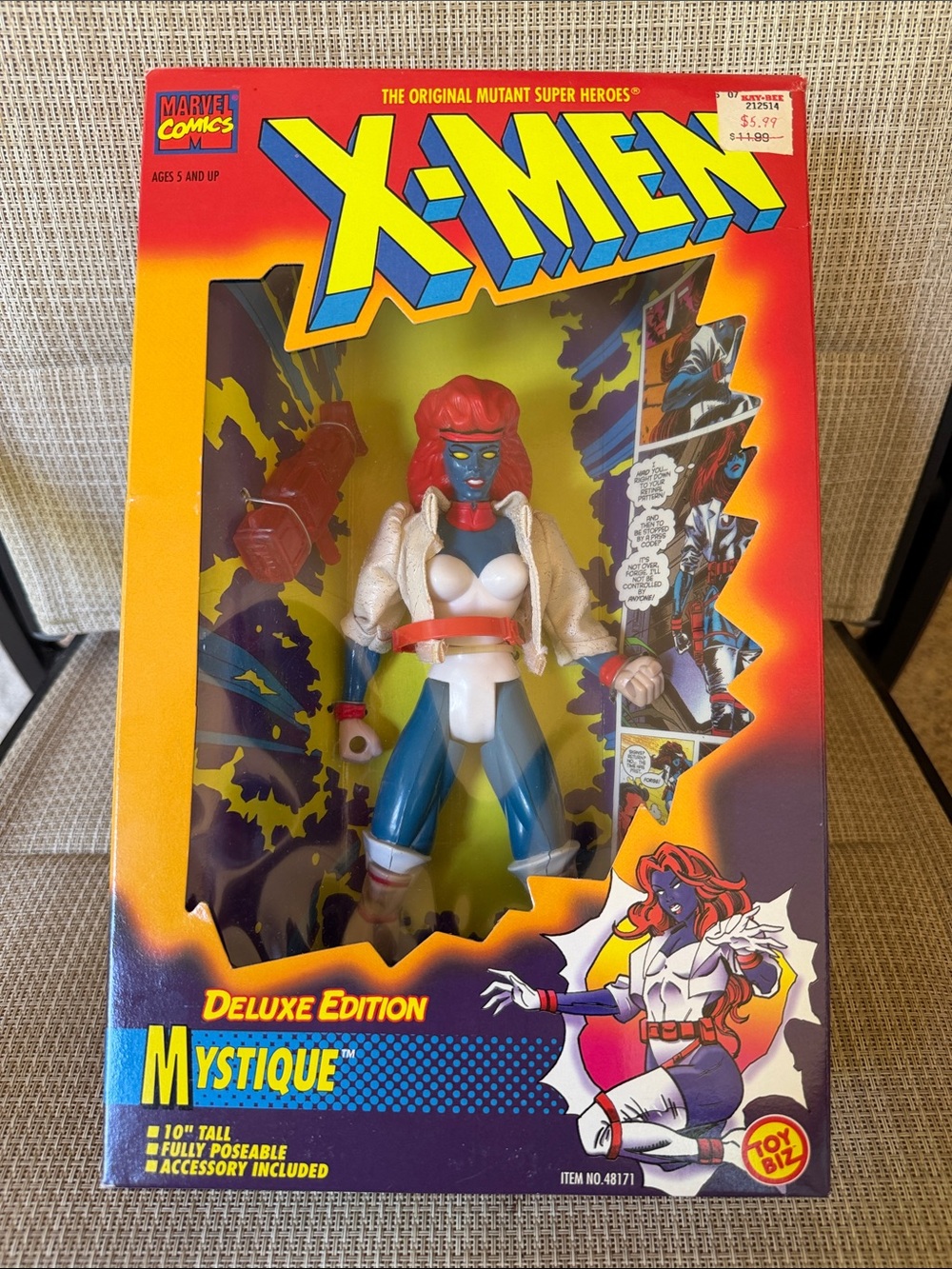 NIB Marvel X-Men Deluxe Mystique 10” Figure Toy Biz vintage KB Toys sticker